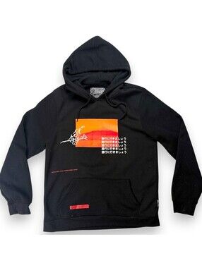 🏵️ Hoodie Mens Large Black Japanese Graphic Tokyo Streetwear Pullover Brklyn